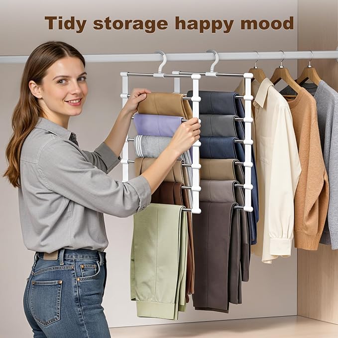 CTIME 2 Pack Pants Hangers Space Saving, Non-Slip Closet Organizer with 360° Rotatable Hook, Ideal for Scarves, Jeans, Pants, Ties & Towels