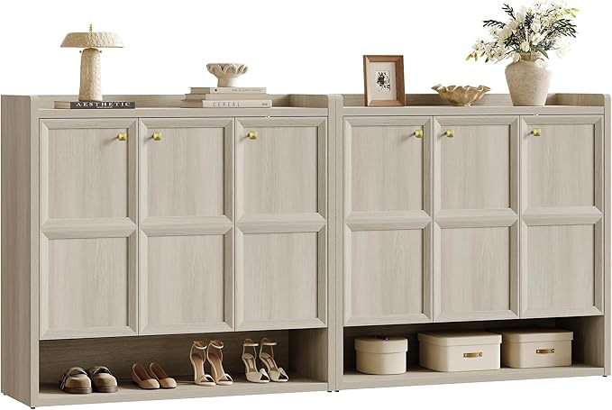 Sicotas Shoe Storage Cabinet for Entryway, 47.6" Wide 6-Tier Extra Large Shoe Cabinet with 3 Doors, Holds Up to 30 Pairs, Adjustable Shelves Shoes Rack Organizer for Hallway (Grey White Oak, 2 Pieces)
