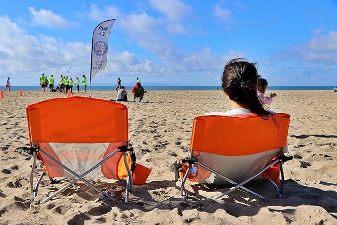 Nice C Chair Beach, Low Beach Chair, Sling, Folding, Portable, Concert, River, Beach Seat, Sillas de Playa, for Adults, Kids, Boat, Sand Chair with Cup Holder & Carry Bag (1 Pack of Orange)