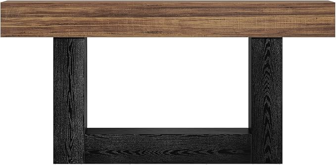 Tribesigns 63-Inch Long Console Table, 2-Tier Entryway Table Sofa Table with Storage, Farmhouse Wood Behind Couch Table for Living Room, Hallway, Rustic Brown & Black