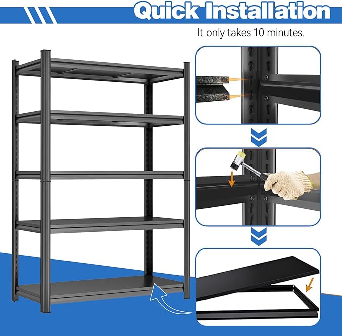 PRESTELION 78" H Garage Shelving 5 Tier Storage Shelves Adjustable Metal Shelving Unit 3500 LBS Heavy Duty Steel Shelf for Kitchen Warehouse Pantry Basement, 78" H x 40" W x 18" D, Black