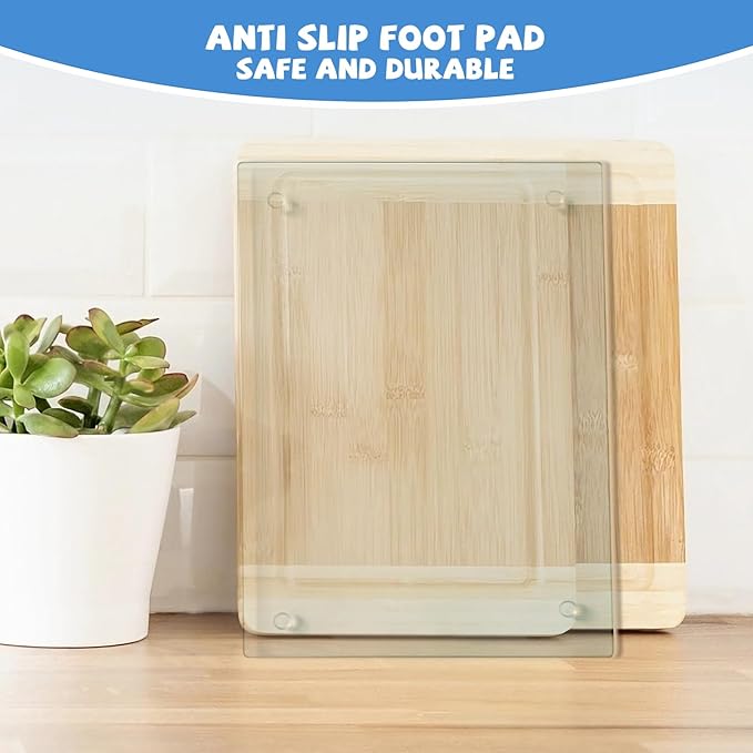 Mymonfif Tempered Glass Cutting Board for Kitchen, Clear Glass Board for Countertop, with Non-Slip Feet, Heat Resistant, Middle Size 14x10" 1Pcs