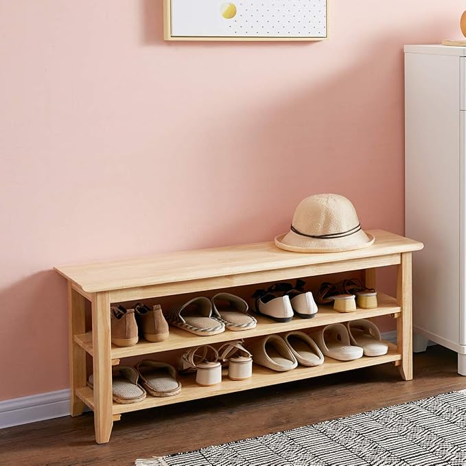 XKZG Shoe Storage Bench Wooden Shoe Rack Bench Simple Style Wood Entryway Bench (Natural,39.4")