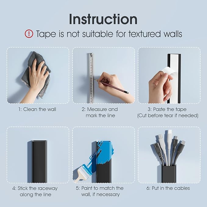 Large Cord Hider - 47in Wire Hiders for TV on Wall, Paintable Cable Hider, X-Large Cable Management Kit, Cord Hiding for Wall, W1.6in H0.8in, Black