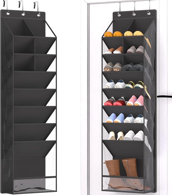 Over the Door Shoe Organizer, Hanging Shoe Rack for Closet with 16-20 Pairs Capacity, Foldable Storage for Shoes, Boots, Sneakers, for Dorm Room, Apartment, Small Spaces(Black