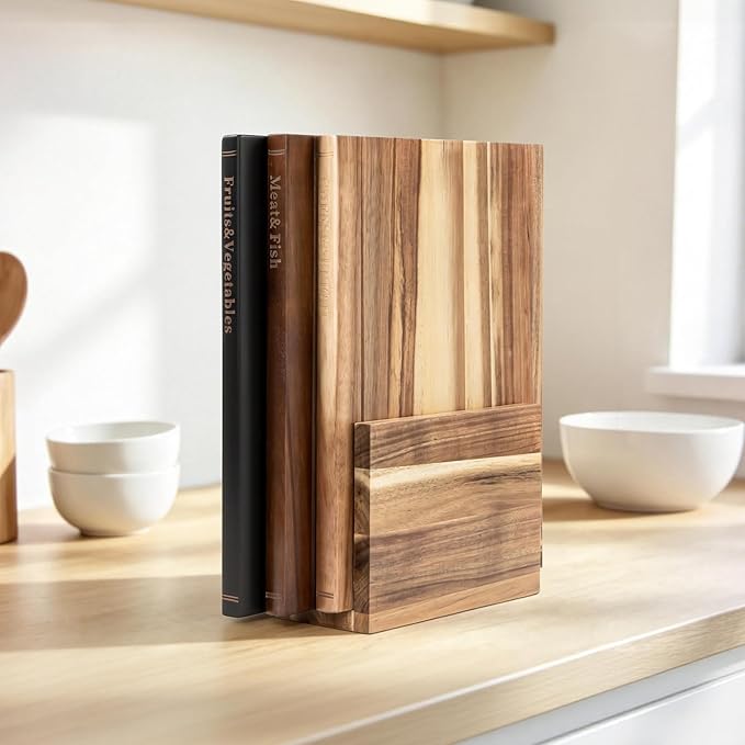 Book Cutting Board Set with Stand๏ผWooden Cutting Boards That Look Like Books for Serving & Display๏ผAcacia Wood for Meat, Vegetables, Cheese & Bread๏ผ3-Piece Set