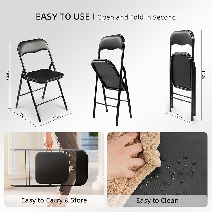 Elevon Folding Table Set with 10 Black Folding Chairs,8 Feet Heavy Duty Fold-in-Half Utility Table Sets for Picnic, Event, Training, Outdoor Activities, at Home and Commercial Use
