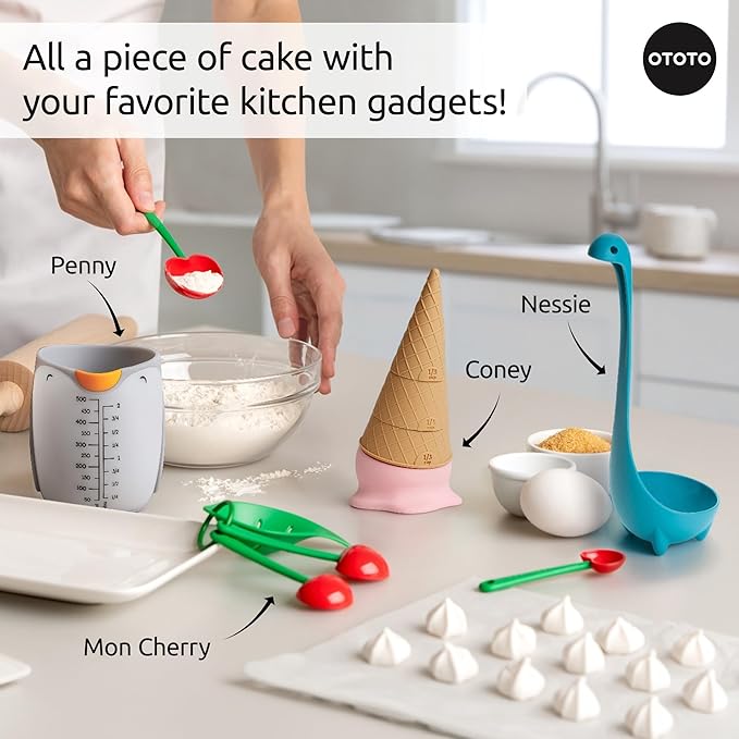 OTOTO Coney Ice Cream Measuring Cups Set – Detachable Plastic Measuring Cup Set for Baking & Cooking, Cute Measuring Cups for Liquid, Cute Baking Supplies, Kitchen Gadgets, Baking Gifts