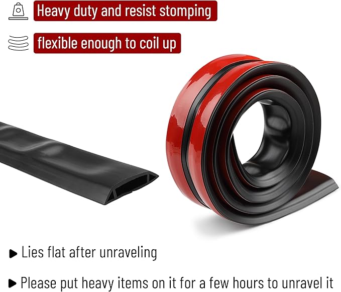 Bates- Floor Cord Cover, 5ft, Cable Cavity 0.6" (W) x 0.31" (H), Heavy Duty Wire Protector, PVC Extension Cords Hider, Protect Cords, Prevent Cable Trips, Cord Hider for Office, Home, Outdoor