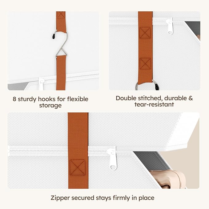 Homsorout Collapsible Hanging Closet Organizer - 6 Tier Closet Shelves Storage System with Hooks, Fabric Hanging Storage Bins for Clothes, Foldable Storage Basket for Laundry, Bedroom, Rv, White