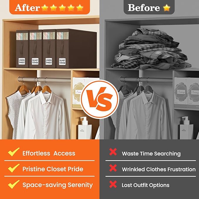 WOWBOX Sheet Organizers and Storage,Closet Bed Sheet Organizer Under Bed Storage and Organization with Label Cards & Clear Window for Bedding Sheets,Duvet Covers,Blankets (6 Pack,Brown)