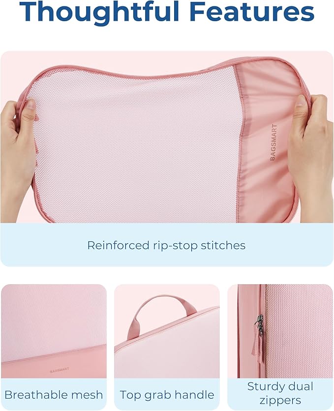 BAGSMART Hanging Compression Packing Cubes for Closet Organizers And Storage, 6 Set Suitcase Organizer Bags Set, Cruise Travel Essentials for Women | Hanging