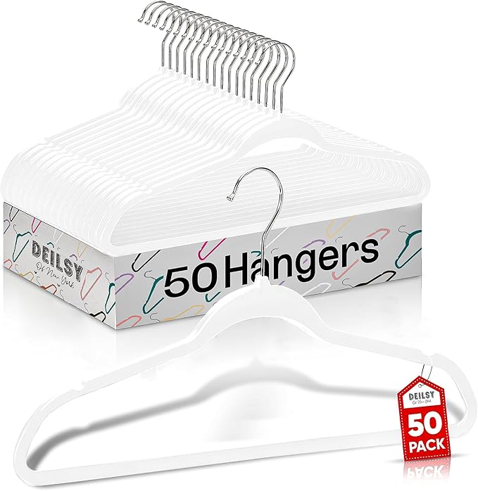 DEILSYโข White Hangers 50 Pack - Thin Slim Space Saving, Plastic Hangers, Non Velvet Plastic Hanger for Closet Organization Hanger for Clothes Adult