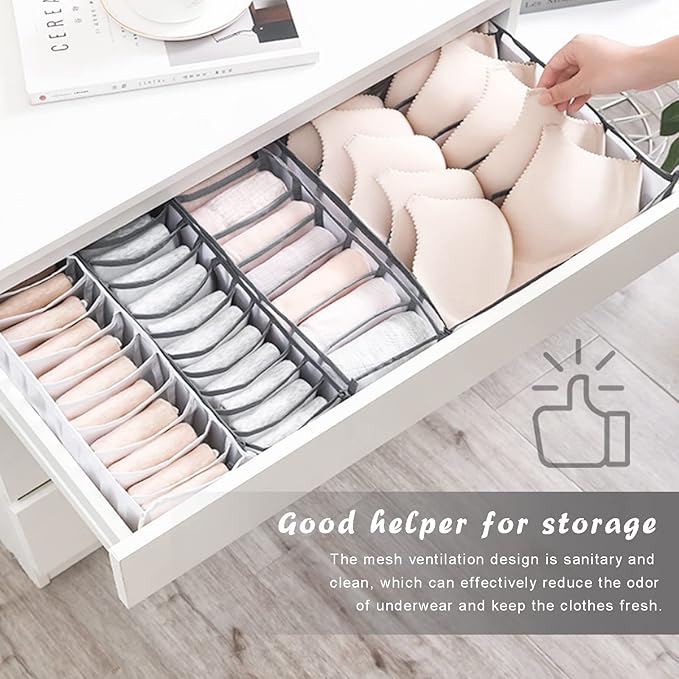 9 Pack Wardrobe Clothes Organizer for Drawers, Foldable Clothes Drawer Mesh Separation Box, Drawer Dividers for Clothes Pants Jeans T Shirt (2Jeans+2Bra+(Legging+Shirt+Panties+Sock)*1)