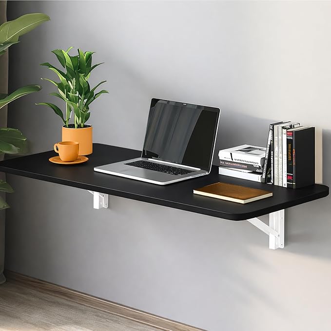 Laundry Folding Table, 32'' x 16'' Wooden Wall Mount Desk, Laundry Table for Folding Clothes, Black Color, 32'' Length