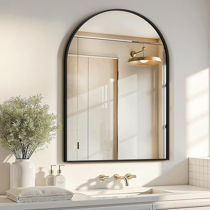 Arched Bathroom Mirror for Wall, 38" x 26" Black Metal Frame Vanity Mirror, HD Glass Over Sink for Bathroom, Entryway, Bedroom