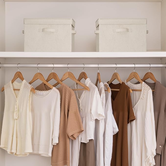 StorageWorks Storage Bins with Lid, Decorative Fabric Storage Bins with Handles, Stackable Closet Organizers for Shelves and Bedroom, Large, Beige(Natural Fabric), 2-Pack
