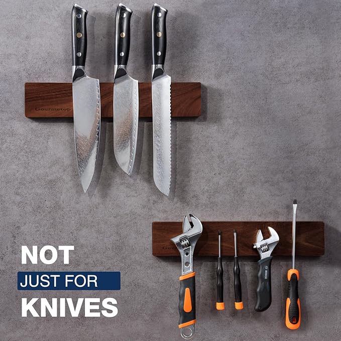 2026Updated Knife Magnetic Strip, 12” Magnetic Knife Holder for Wall, Knife Magnet, Magnetic Knife Strip, Magnetic Knife Holder for Fridge, Kitchen Essentials & Kitchen Organizer, Dark Acacia Wood