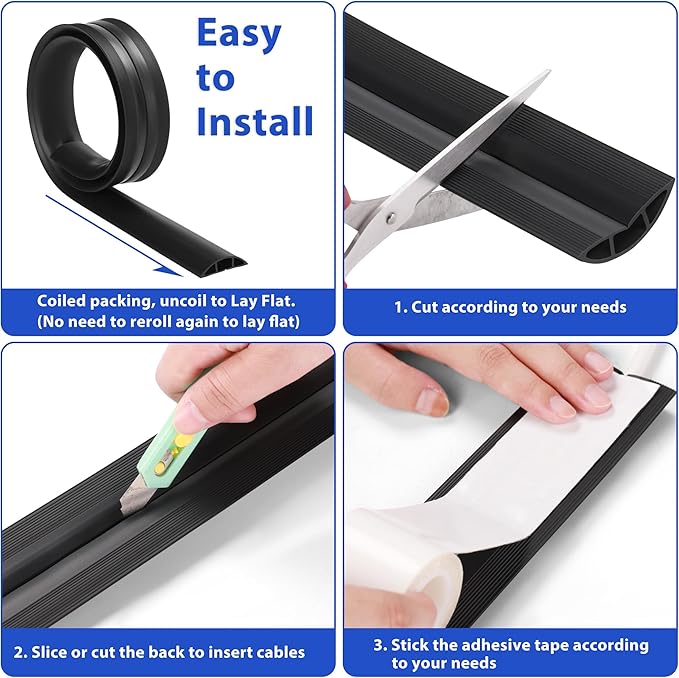 Floor Cord Cover 4ft, Brown Walnut Wood Cord Hider Floor Hide Extension Cords, Floor Cable Management Floor Cable Cover Wire Covers for Cords, Cable Protector Cord Cavity W0.6in x H0.32in