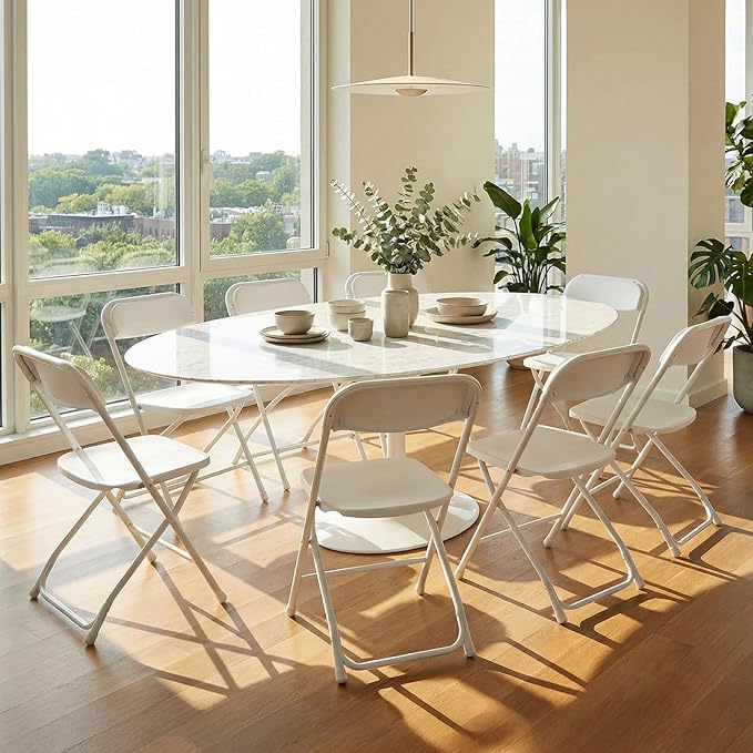 DUMOS Folding Chairs Sets of 8, 330lbs Plastic Stackable Portable Patio Dining Sets, Fold Up for Indoor Outdoor, Camping, Garden, Party, Meeting (White)