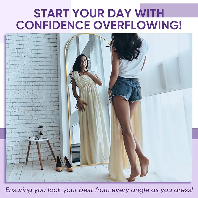 Full Length Mirror, Arched Floor Mirror Freestanding, Floor Standing Full Body Mirror with Stand for Bedroom, Hanging Mounted for Living Room Cloakroom