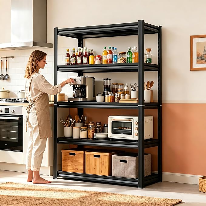PRESTELION 4-Tier Adjustable Bakers Rack, 1600 lbs Capacity All-Steel Standing Kitchen Shelf, 35.4" L x 15.7" W x 54" H - Microwave Stand with Storage for Kitchen, Living Room, Dining Room