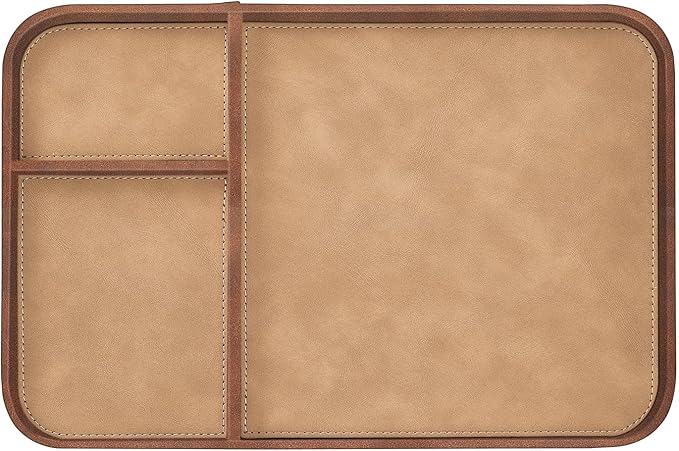 SITHON Valet Tray Trendy Organizer, Premium PU Leather Stylish and Organized Multifunctional Catchall Bedside Vanity Tray Nightstand Caddy Holder for Keys, Watch, Wallet, Jewelry and more (Brown)