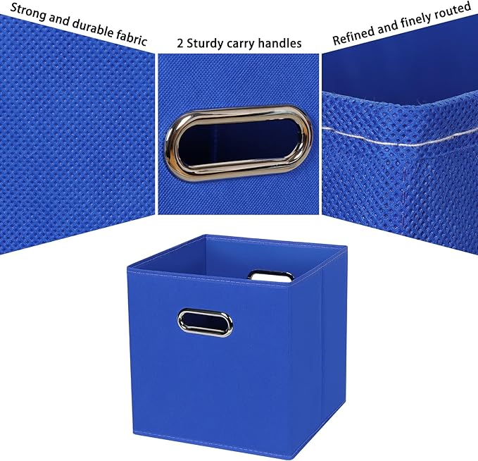Fabric Cubby Storage Bins,13x13x13 Inches,Cube Organizer Bin Foldable Storage Boxes with Dual Handles Fabric Organizer Box and collapsible Storage basket,Set of 8,Dark Blue