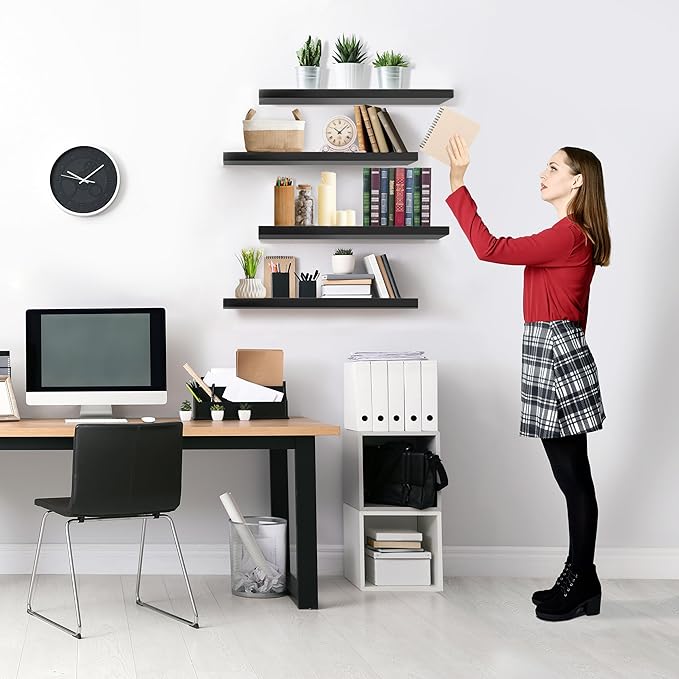 Sorbus Floating Shelves for Wall - 24" Bathroom Shelves, Wall Decor for Bedroom, Kitchen, Living Room, Home Decor & Book Storage - Mounted Floating Shelf with Invisible Brackets (Black, 4 Pack)