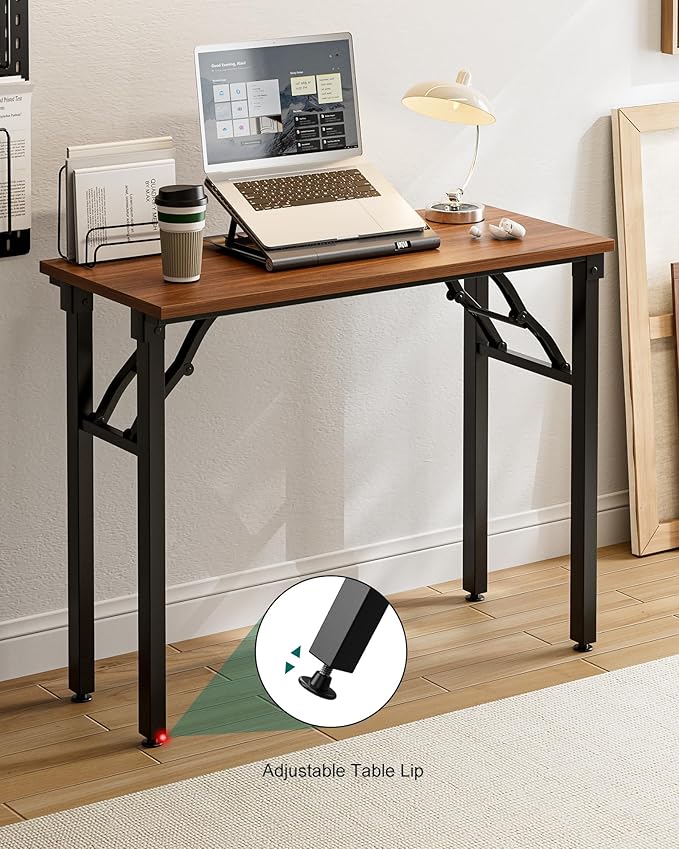Frylr Small Folding Computer Desk โ Portable 35.8 Inch Foldable Laptop Table, No-Assembly, Collapsible and Compact for Easy Storage, Lightweight for Small Spaces, Craft and Study Use, Dark Walnut