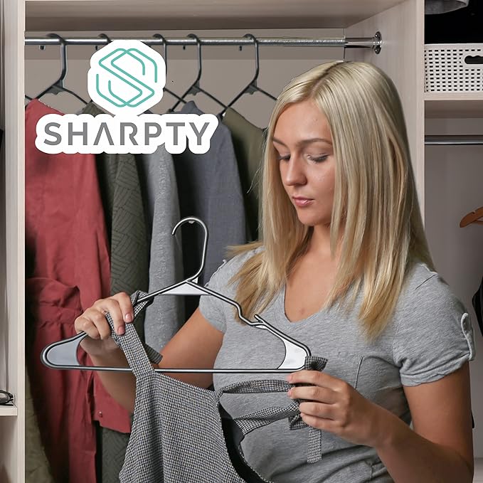 Sharpty Plastic Hangers Clothes Hangers for Clothing, Closet, Coats & Shirts - Notched, Durable & Space Saving - For Everyday Standard Use, Room Essentials & Basics - 35 Pack โ Black