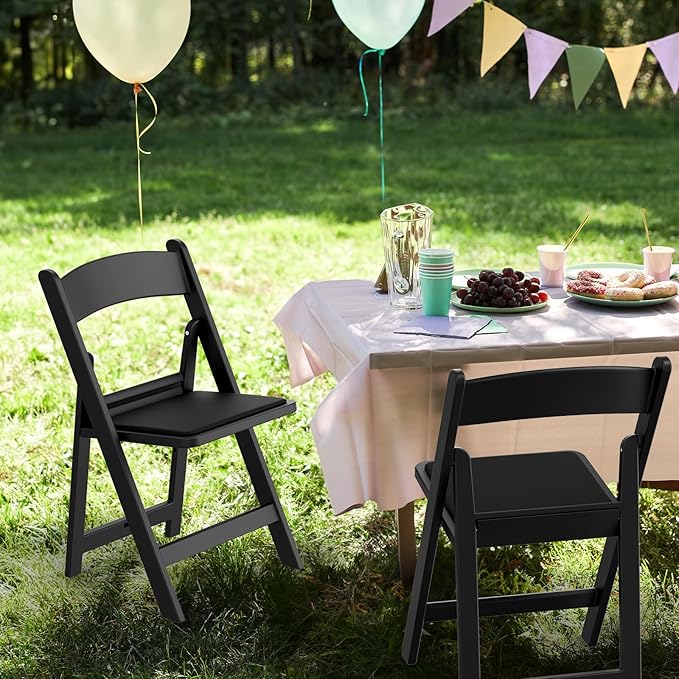 VINGLI Resin Folding Chairs with Cushion, Foldable Plastic Chair with Comfortable Padded Seats, Perfect for Event Party Indoor Outdoor, Black, 1 PC