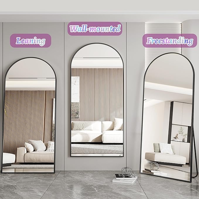 Full Length Mirror, 71"x32"Arched Floor Mirror Freestanding, Floor Standing Full Body Mirror with Stand for Bedroom, Hanging Mounted for Living Room Cloakroom