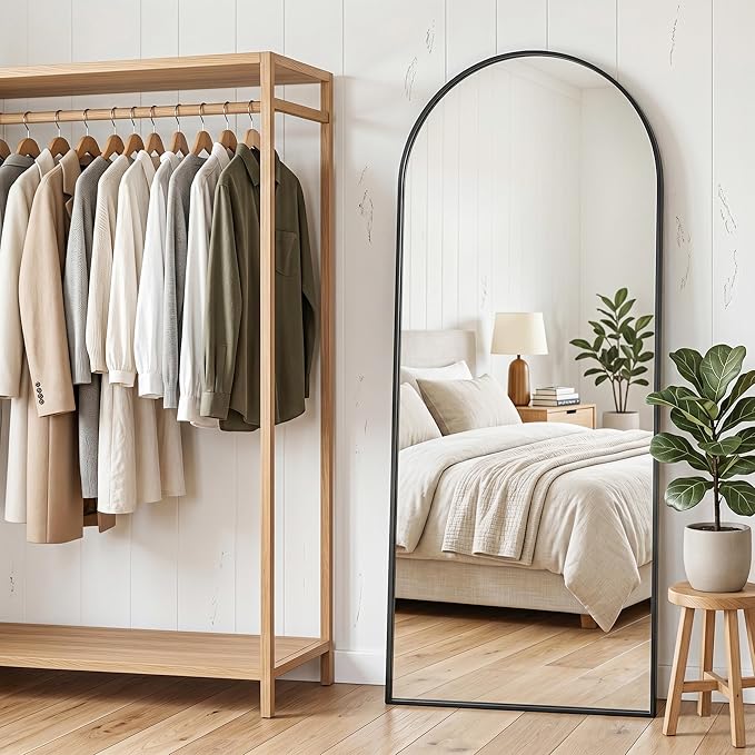 MISSDAY Large Arched Full Length Mirror, 71"x28" Oversized Full Body Mirror with Stand, Floor Mirror Long Free Standing, Leaning or Hanging, Frame Wall-Mounted Mirrors Wall Mirrors for Bedroom, Black