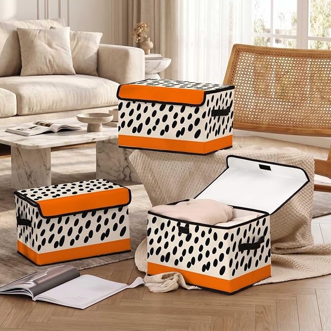 Stackable Storage Bins with Lids,Closet Organizers Fabric Box for Home and Office,Blanket Clothes Organizers,Under Bed Storage Containers 3 Pack