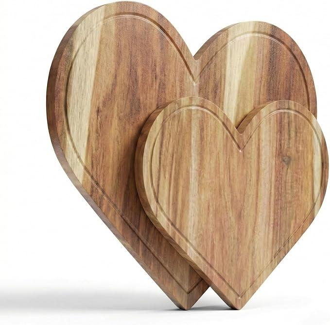 Set of 2 Heart Charcuterie Boards - Acacia Wood Cutting Heart Shaped Charcuterie Board - Mother’s Day Gifts for Mom, Wife, Grandma, Birthday Gifts for Mother & Grandmother
