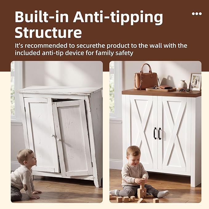 Shoe Cabinet, 5-Tier Shoe Storage Cabinets with Doors and Adjustable Shelves, Thickened Wood Freestanding for Entryway, Hallway, Closet, Organizer Rack, Walnut and White JSC005WWB