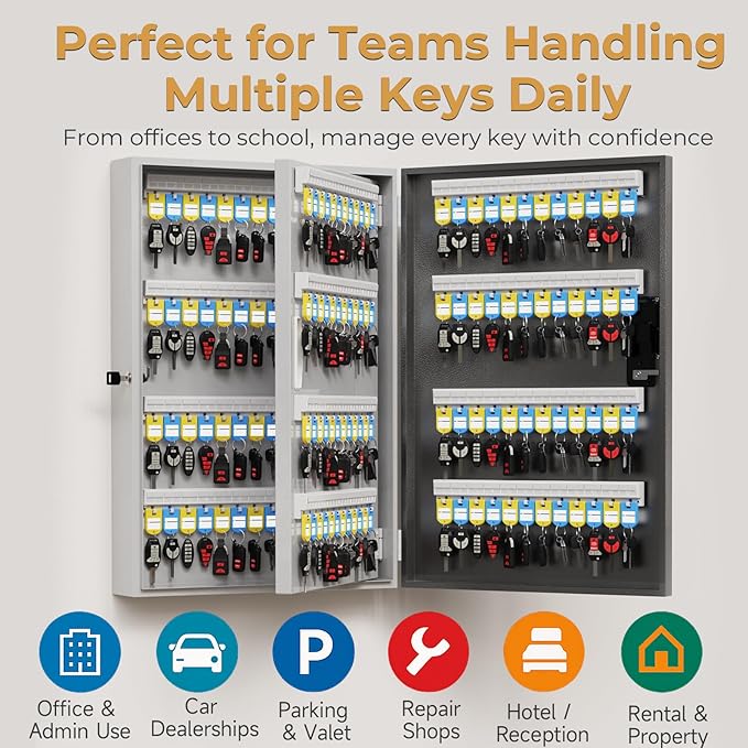 192-Key Smart Key Lock Box, Wall-Mount Key Cabinet with Key Management App(Track Key Borrow/Return), Keypad, Bluetooth & WiFi Unlock (Sold Separately) for Commercial, School, Rental, Office