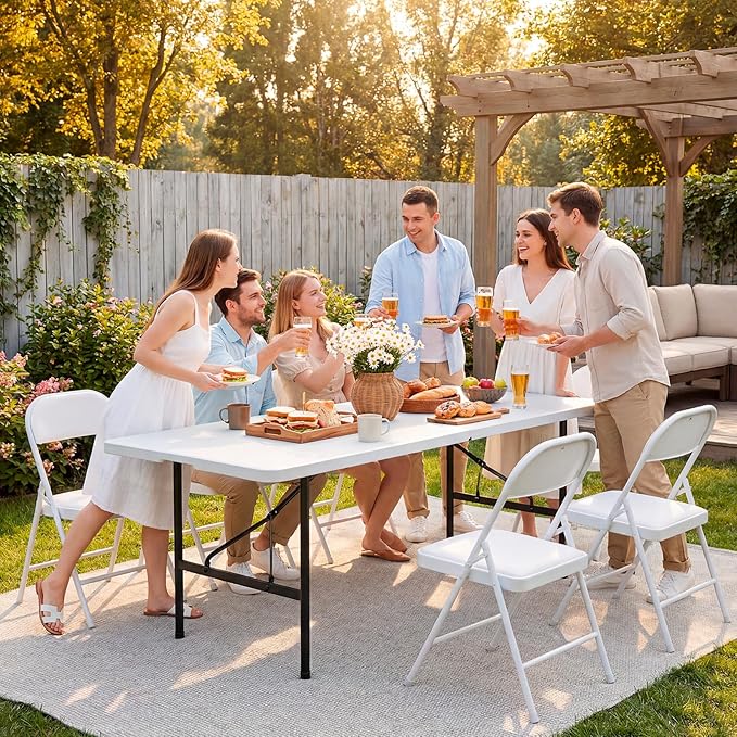 10 Pack Padded Folding Chairs, Portable Metal Foldable Chairs with Cushion, PU Leather Sturdy Indoor Outdoor Seating for Home, Office, Party, White
