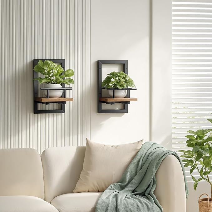 Sbosbo Floating Shelves for Wall, Plant Shelf Indoor, Wall Planters for Indoor Floating Plant Shelves for Bedroom, Living Room, Kitchen, Office, Bathroom Decor (3 Pack)