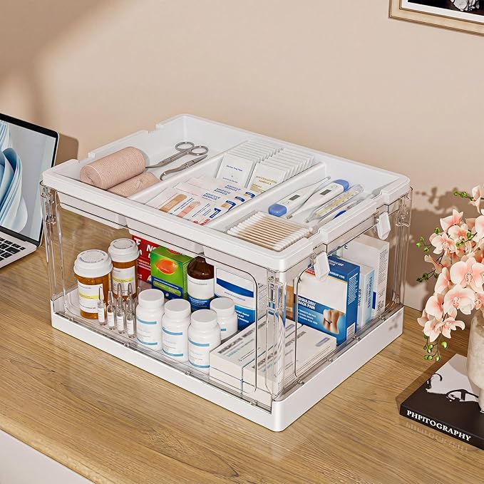 24QT Clear Plastic Craft Organizer with Removable Tray Craft and Dividers, Storage Box Clear Storage Container for Organizing Bead, Art Supplies, Coloring Books, Sewing, Playdoh, 1 Pack