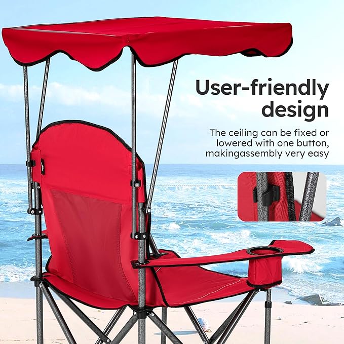 ALPHA CAMP Camping Chairs 350LBS Capacity, Heavy Duty Folding Chair with 4-Can Cooler Bag, Portable Outdoor Chair with Cup Holder for Adults, Collapsible for Tailgating, Beach, Fishing