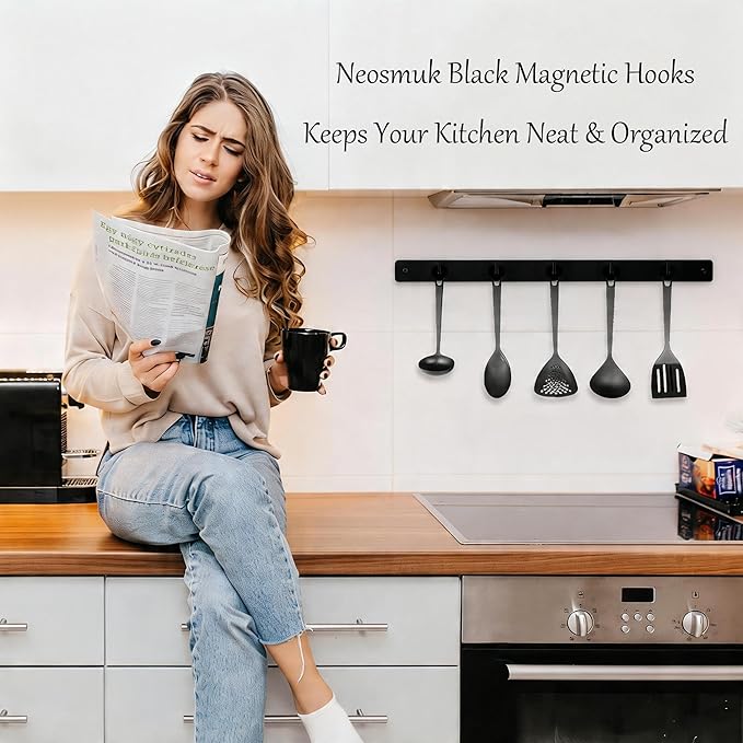 Neosmuk Magnetic Hooks, Heavy Duty 30lb+ Strong Magnet Hook for Cruise Cabins, Cruise Essentials 2026 for Hanging, Metal Wall Refrigerator Hangers (Black, 15 Pack)