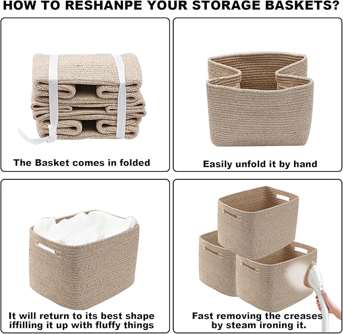 3 Pack Woven Rope Storage Baskets for Shelves,13.5"×11"×9.5" Storage Bins with Handles,Empty Gift Baskets,Nursery Organizer for Toys,Towels,Books,Closet,Living Room,Bedroom (Black&Jute)