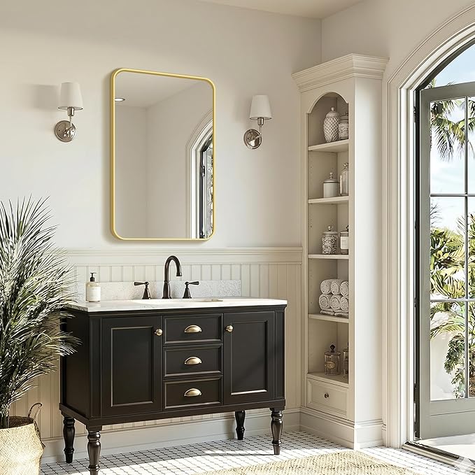 FICTOR Bathroom Mirror, 2 Pack 30"x20"Gold Framed Vanity Mirror for Wall, Shatterproof &Anti-Rust Bathroom Mirrors for Over Sink, Bedroom, Living Room, Entryway, Vertical/Horizontal Mount