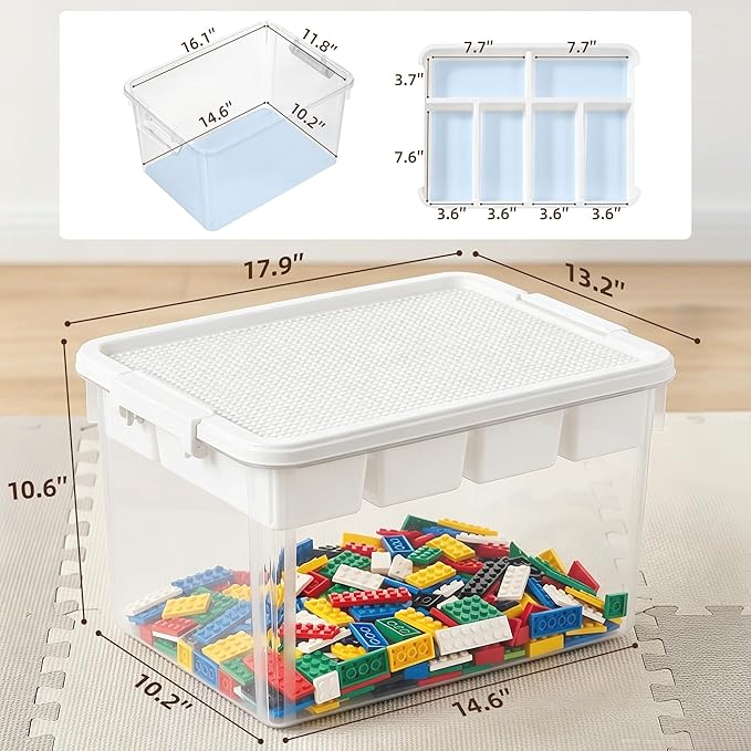 Citylife 32 QT Stackable Storage with Building Baseplate Lid and Removable Tray Tool Box Organizer Storage Bins with Lids for Organizing Bead, Tool, Sewing