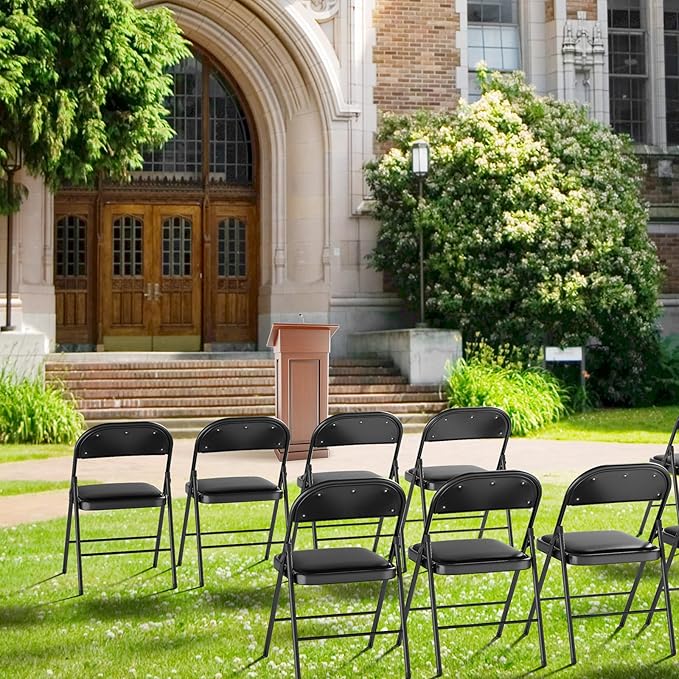 VINGLI 1 Pack Folding Chairs with Padded Seats, Metal Frame with Pu Leather Seat & Back, Capacity 350 lbs, Set of 1, Black