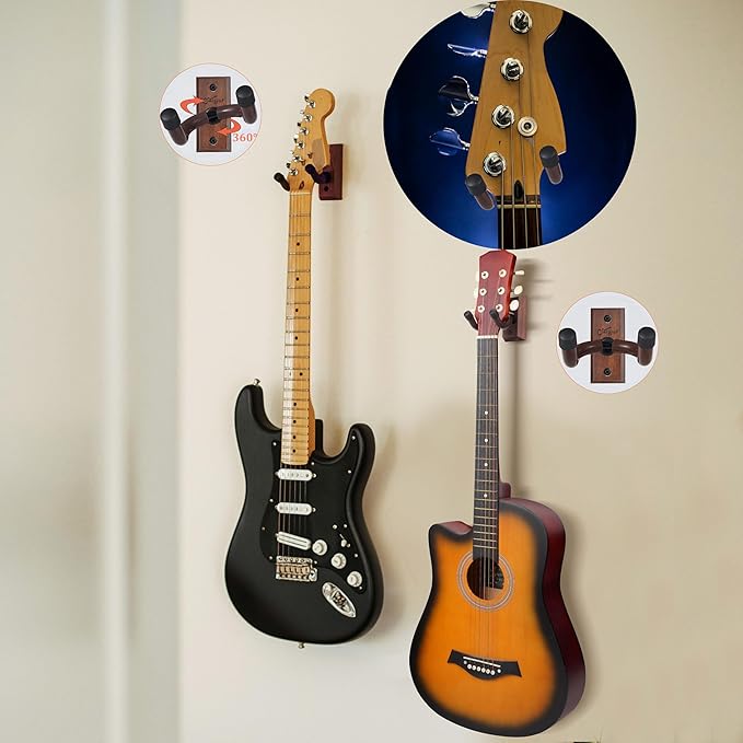 SNIGJAT Guitar Wall Mount 2 Pack, Wood Guitar Hanger Wall Hook with Screws, Guitar Stand Wall Mount Holder for Acoustic Guitar, Banjo, Bass,Guitar Accessories Gifts for Guitar Players