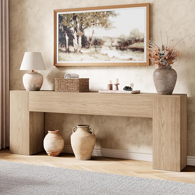 Epecoya 86-Inch Oak Console Table for Living Room, Farmhouse Extra Long Entryway Table, Wood Sofa Table Behind Couch for Hallway, Entry Way, Entrance, Light Oak