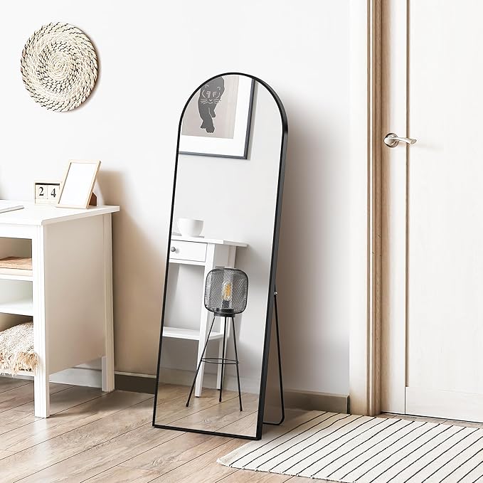 OLIXIS Black Arched Full Length Mirror 15.5"x56" for Bedroom, Full Body Floor Mirror with Stand, Hanging or Leaning for Wall, Aluminum Alloy Thin Frame Floor Standing for Living Room, Long